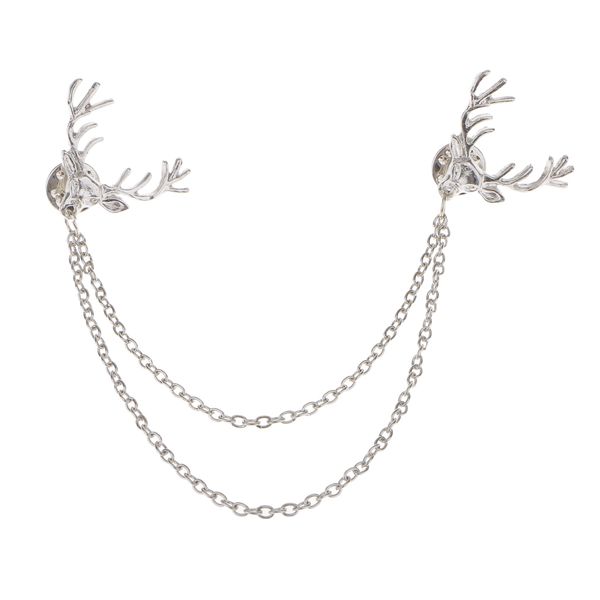 

мода deer head elk советы двойные цепи кисточки воротник pins броши серебро, Gray