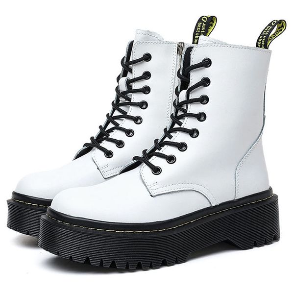 

women boots spring genuine leather boots shoes woman platform zipper punk chunky winter botas mujer motorcycle booties female, Black