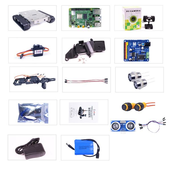 

programmable robot diy wifi + bluetooth stainless steel chassis track tank steam educational car with arm for raspberry pi 3b