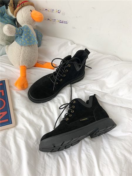 

boots female british wind students thick breathable motorcycle boots 2019 autumn fashion wild thick with ankle, Black