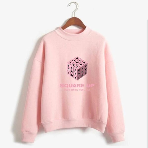 

k-pop blackpink square up album women hoodies female long sleeve fleece turtleneck sweatshirt kpop korean style casual pullovers, Black