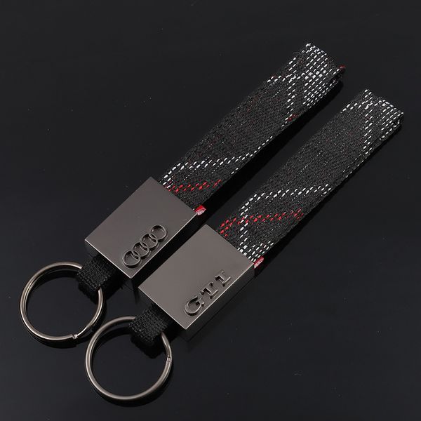 

дизайнерская мода автомобиль брелок брелок высокого класса оксфорд ткань для volkswagen gti для audi логотип автомобиля металлический брелок, Silver
