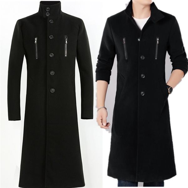 

2019 new arrival fashion men windbreaker longer autumn winter coat handsome elegant woolen overcoat casual thick plus size s-4xl, Black