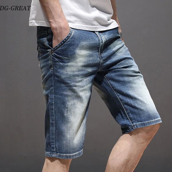 

2019 summer brand stretch thin cotton denim jeans male short men knee length soft blue casual shorts jeans male