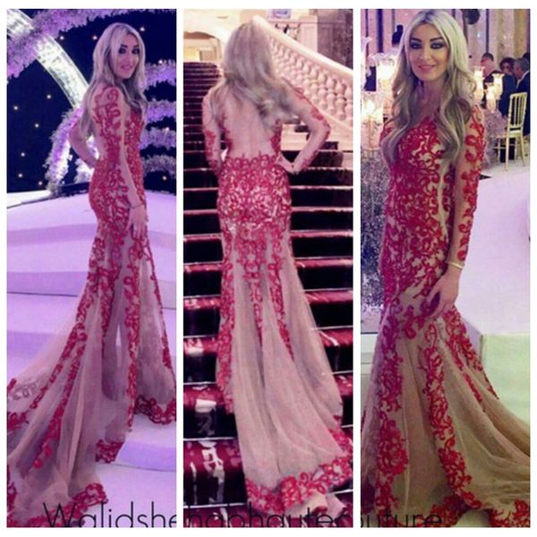 

2019 sheer long sleeves slim mermaid lace appliques mermaid prom dresses see through back formal women evening party gowns custom vestidos, Black