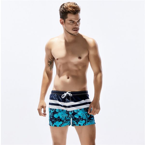 

summer mens quickdry holiday shorts floral striped printed casual boys swimwears straight elastic waist male beachwears