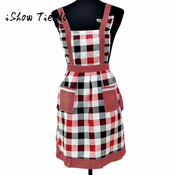 

plaid apron women lady restaurant home kitchen pocket cooking cotton blend bib home textiles breech cloth