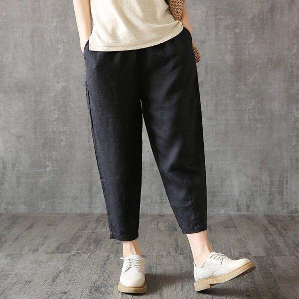

summer 2019 women high waist harem pants vintage casual cotton linen pants female loose black trousers plus size 4xl, Black;white