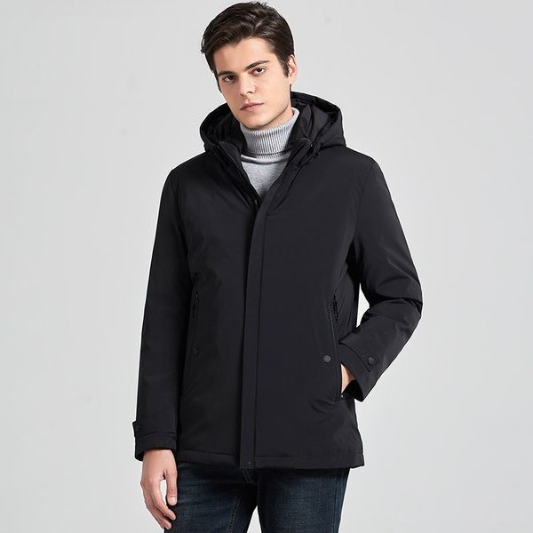 

winter business 90% duck down coats male fashion casual medium long duck down jacket men new solid hooded parkas jk-849, Black