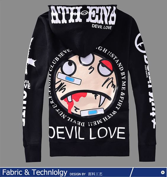 

original design ath ena devil nut love printed men vintage rock&roll fleece hoodies plus size hip-hop hoody 4xl sweatshirts, Black
