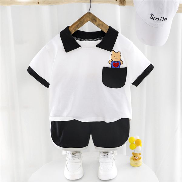 

hylkidhuose 2020 summer baby boys girls clothing sets short sleeve t shirt shorts casual style infant children vacation clothes, White