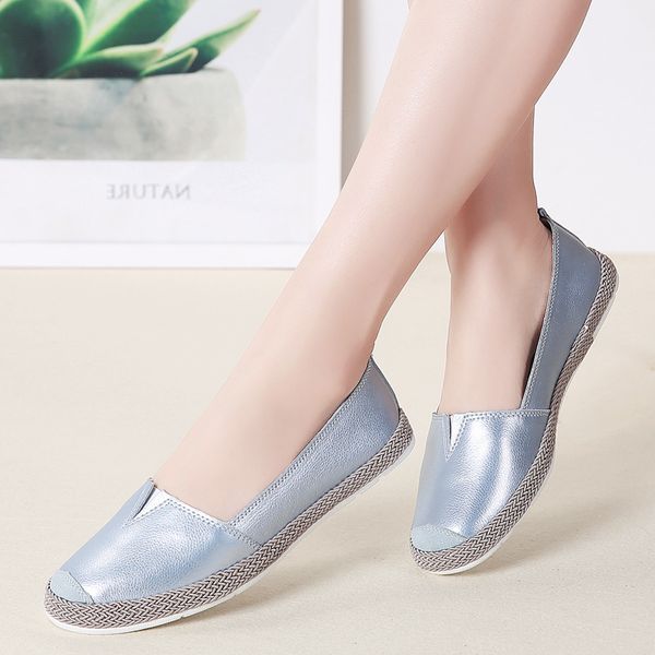 

2019 european patchwork espadrilles shoes woman genuine leather creepers flats ladies loafers white leather loafers, Black