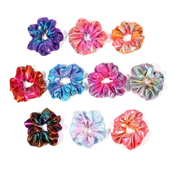 

50pcs lady girl hair scrunchy ring elastic hair bands rainbow gradually color large intestine sports dance scrunchie soft hairband, Slivery;white