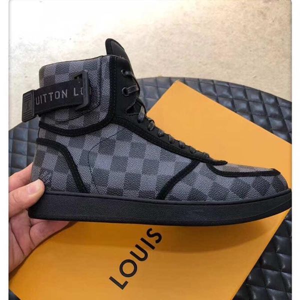 

Rivoli neaker iconic damier graphite canva men luxury hococal hoe ca ual hoe with printing leather hook and loop lace up neaker, Black