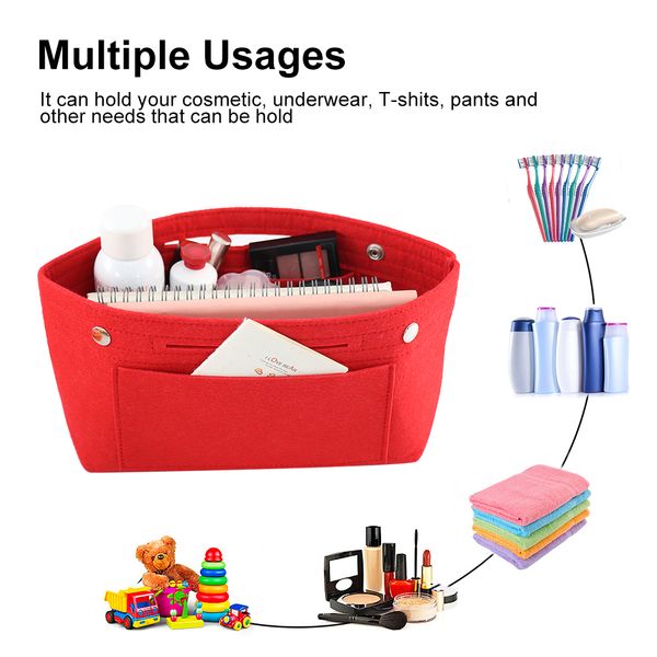 

1pc felt bag for ladies cosmetic makeup storage bag organizer multifunction handbag large capacity women travel storage case red