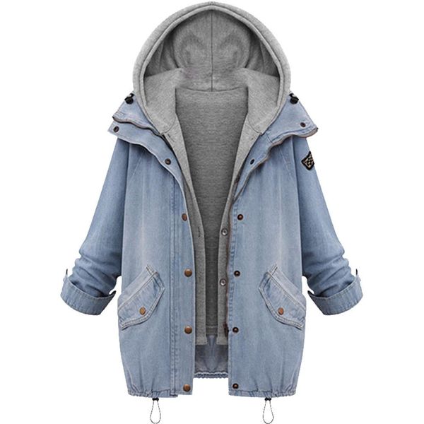 

plus size 7xl winter women jean jacket warm collar hooded coat jacket denim parka outwear long bomber women streatwear, Black;brown