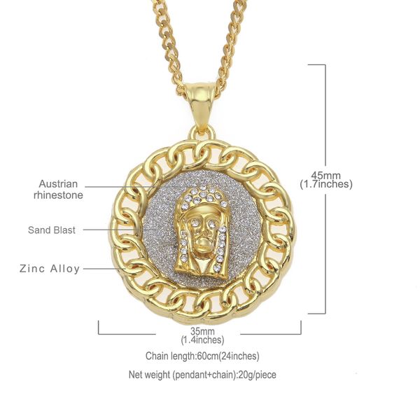 

queen66 fashion hiphop jewelry round pendants 100 score,jesus,indian chief,angel,ason 5 styles gold color sand blast necklace, Silver