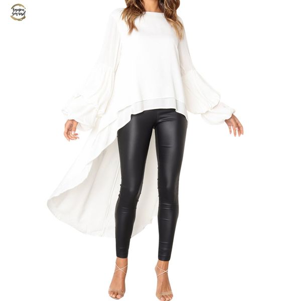 

women blouses fashion shirts winter clothes irregular ruffles shirt long sleeve polyester female blusas tunique femme, White