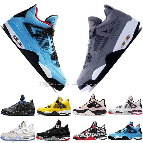 

2019 new arrial bred 4 4s what the cactus jack laser wings mens basketball shoes denim blue pale citron men sports designer sneakers 5.5-13