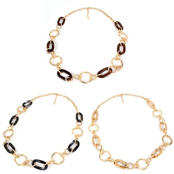 

vintage fashion acetic acid acrylic metal chains necklaces for women acetate resin geometric round pendants jewelry, Silver