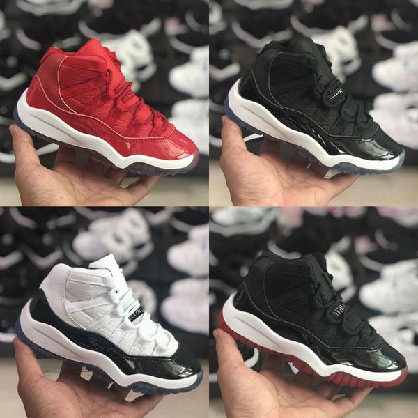 

маленькие дети 11s ретро баскетбольной обуви ретро j11 волк серого синего черная белого золото concords мальчики девочка jumpman 11 xi спорт, Black