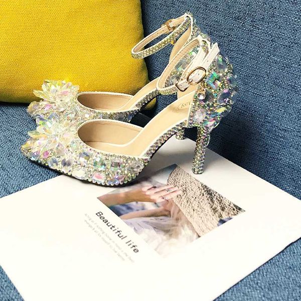 

baoyafang 2019 new arrive silver crystal wedding shoes woman thin heel pointed toe bridal party dress shoe big size, Black