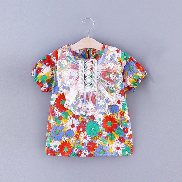 

baby girl summer dress toddler baby girls short sleeve floral print lace princess dress new born clothes linen 2020, Red;yellow