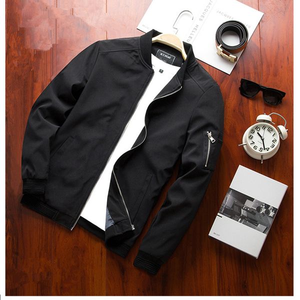 

man brand clothing male casual outwear coat slim windbreaker jacket mens bomber piolt jacket, Black;brown