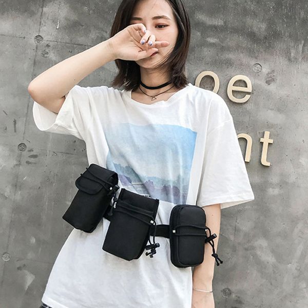 

trendy hip hop tactical chest bags fashion multi-function clip solid color ladies shoulder messenger bag belt bags