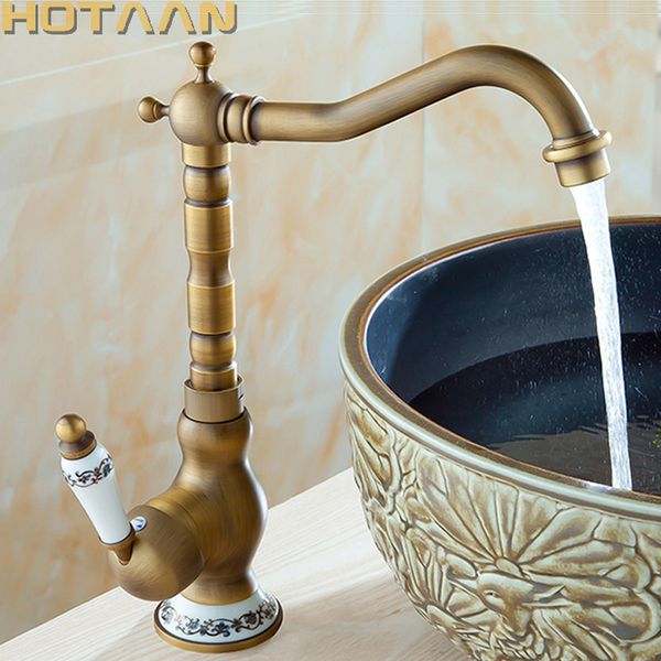 2019 Antique Brass Basin Faucets Bathroom Sink Mixer Deck Mounted