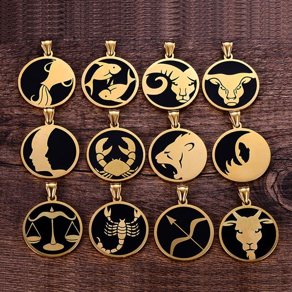 

zodiac sign 12 constellation pendants necklace men stainless steel male accessories simple gold necklace chains 2019 wholesale, Silver