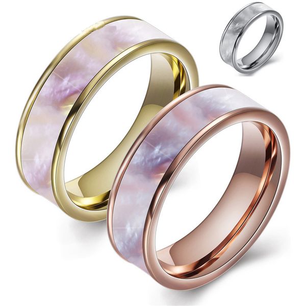 

2020 new gold/silver color/rose gold color fashion stainless steel jewelry ring natural shell wedding rings for women