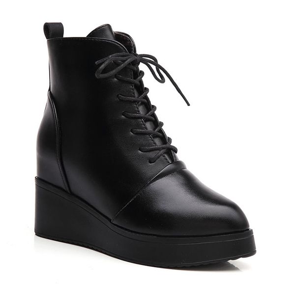 

2019 autumn winter boots women wedge boots ladies leather high heels fashion brand woman shoes wedge heel 5cm a1740, Black