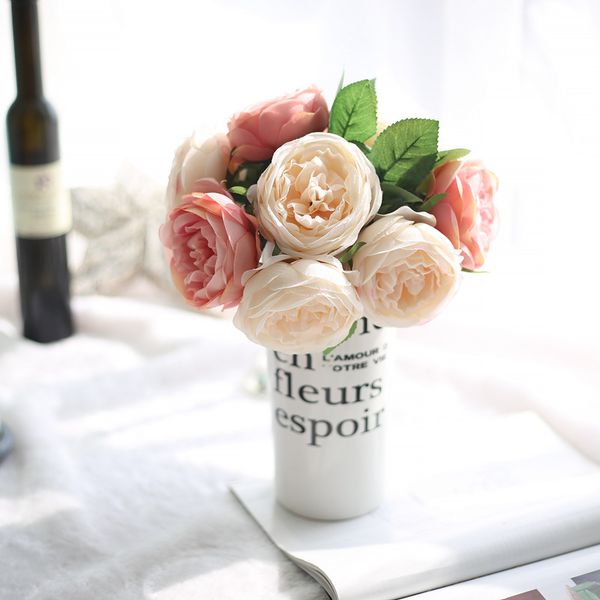 

1 bouquet 5 head silk rose multilayer artificial flower wedding hand flower bouquet home office garden decoration