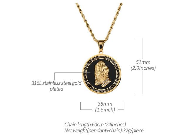 

european and american fashion trend personality fashion brand accessories stainless steel round brand buddhist pendant necklace men's h, Silver
