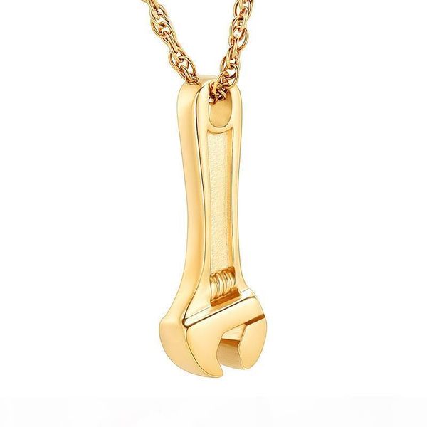 

ijd10528 gold wrench stainless steel cremation pendant necklace small souvenir for ashes urn memorial keepsake necklace jewelry, Silver