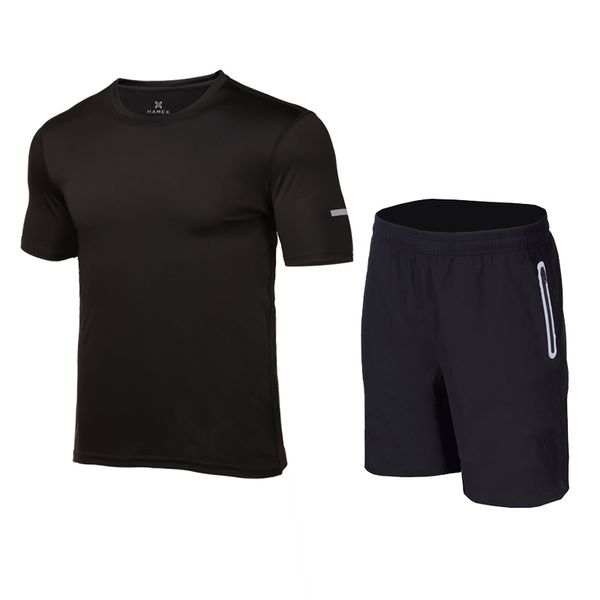 

men's running sets youth quick dry sport suits clothing fitness t shirts+shorts breathable quick-dry gym jogging suit sportswear, Black;blue