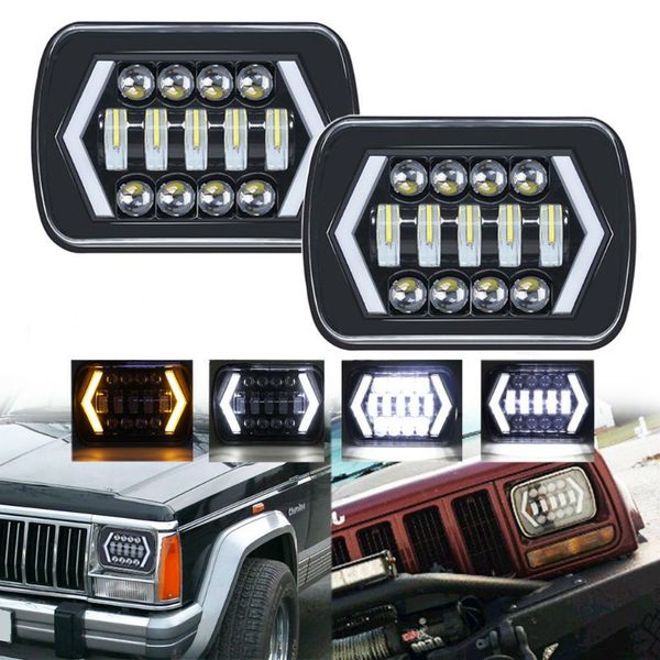 

90w 7x6 5x7 led headlight white drl amber turn signal h4 led square headlights for wrangler yj cherokee xj trucks