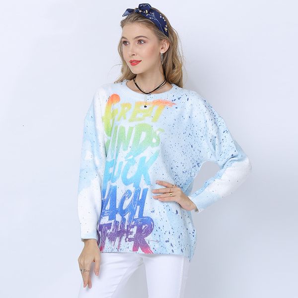 

мода свободные женщины вязаные пуловеры осень зима o шеи письмо printed ladies перемычки multicolor повседневный tops 2020 толкай femme, White;black