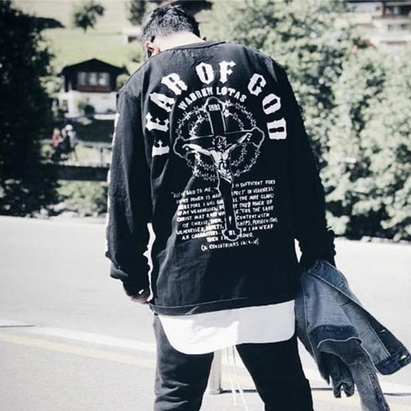 

19fw fear of god fog long sleeve christmas jesus religion cross print street t-shirt pullover hoodie spring autumn sweatshirt tee hfymwy281