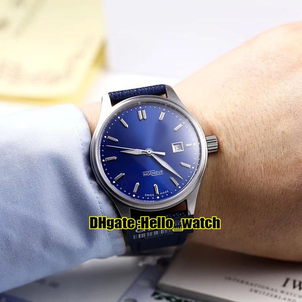 

new ingenieur family iw323310 blue dial miyota 821a automatic mens watch steel case blue nylon leather watches hello_watch, Slivery;brown