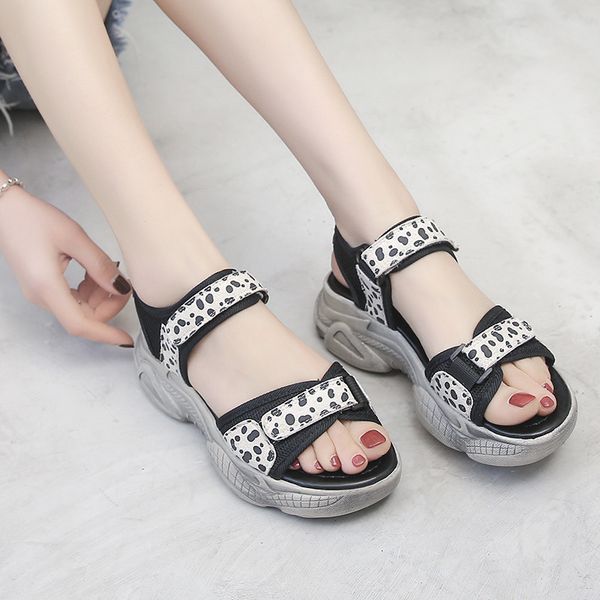 

leopard print shoes with heel sandals on a wedge 2020 summer espadrilles platform muffins shoe med all-match women's, Black