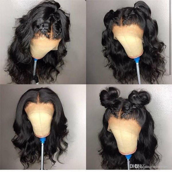 

deep part body wave human hair wigs 13*6 lace front wigs indian remy hair pre plucked hairline with baby hair lace wigs 24 inces, Black