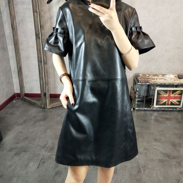 

2019 new fashion genuine sheep leather dress y14, Black;gray