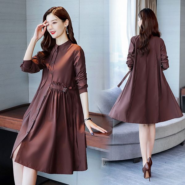 

new 2020 korean version medium and long look thin temperament popular thin single breasted over knee jacket trend, Tan;black