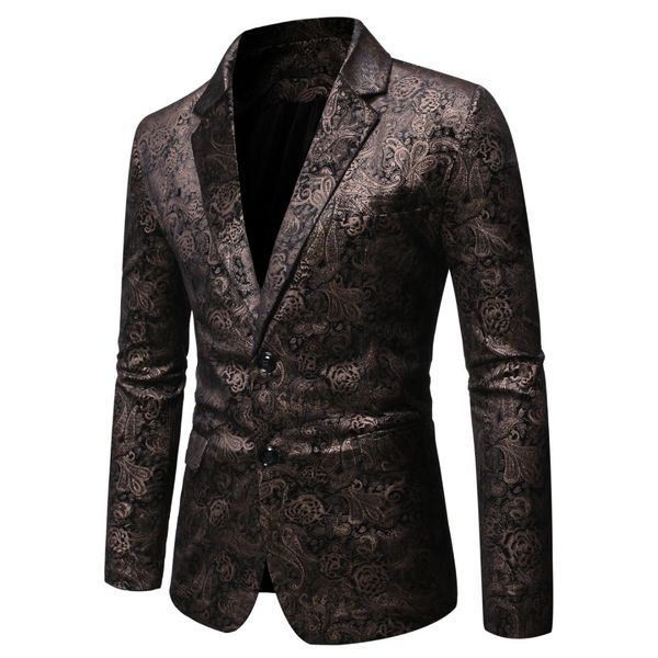 

plus size autumn slim blazer men masculino printed floral blazers jacket new stage wedding formal casual button men's coats male, White;black