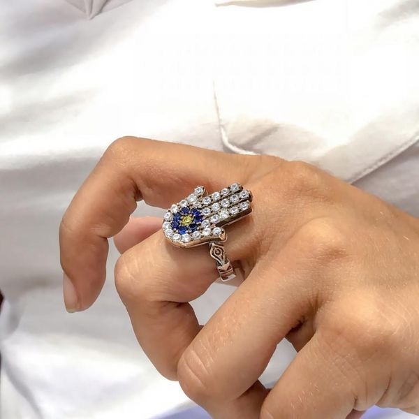 

authentic handwork fatma master hand silver ring, Golden;silver