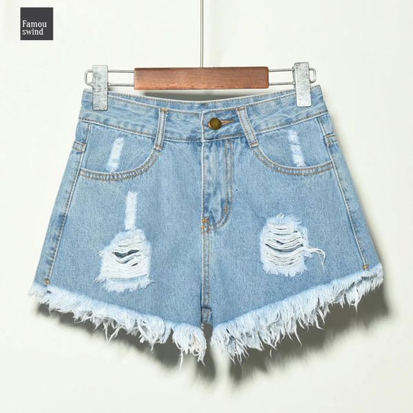 

европа шорты синего обжима hole denim женщина new brand модная solid повседневный плюс размер женского высокой талии для шорты 6xl, White;black