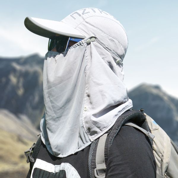 

2020 new outdoor cap hiking caps full face cover folding sun hat uv protection adjust hunting cap garden working ha, Black;white