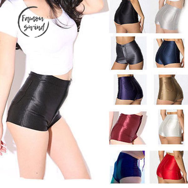 

waist shorts shiny stretch women girls disco short pants satin high shorts pants candy color drop shipping, White;black